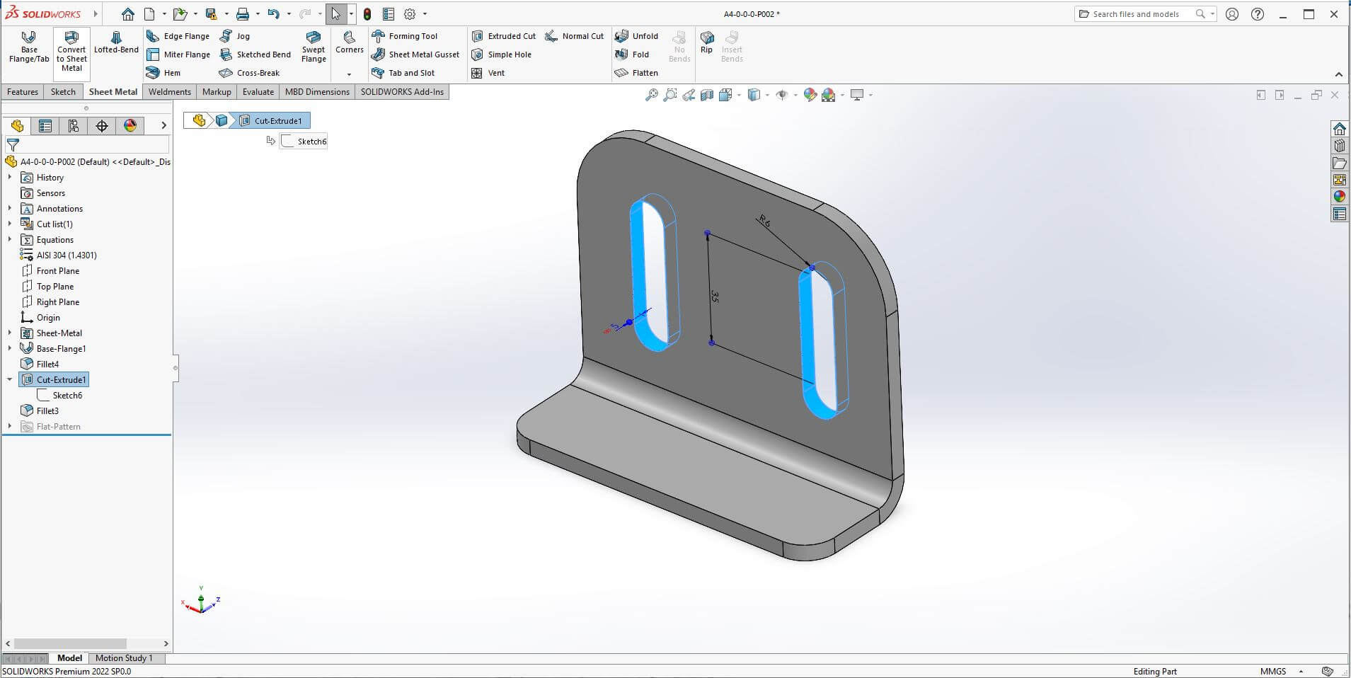 Parametric modeling in SolidWorks