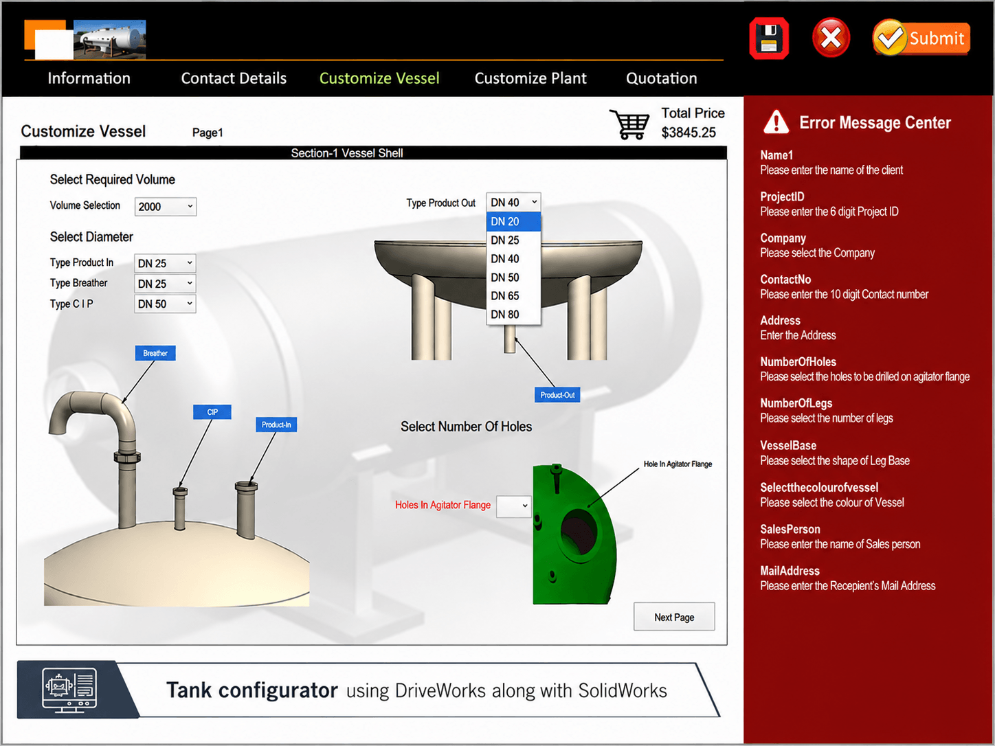 Tank configurator using DriveWorks along with SolidWorks