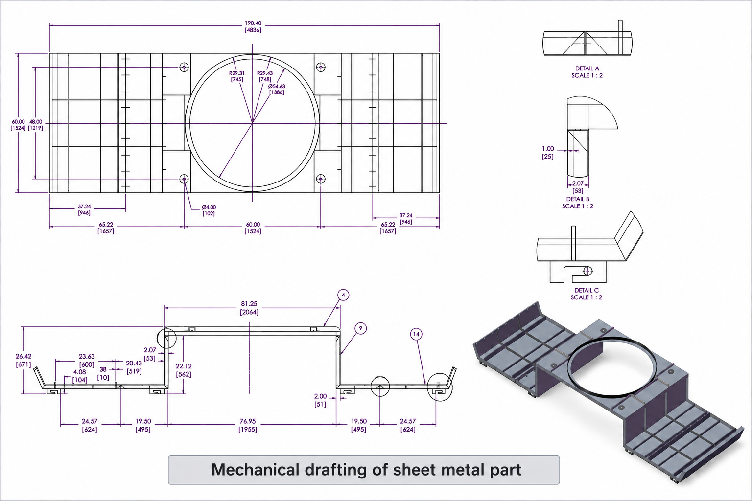 Mechanical drafting of sheet metal part